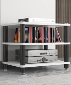 Meuble Audio pour Platine Vinyle HiFi, Meuble de Rangement multimédia pour Chambre à Coucher, sous-Sol, étagères/Lecteur CD Hi-FI, Meuble d'angle Robuste (Blanc)