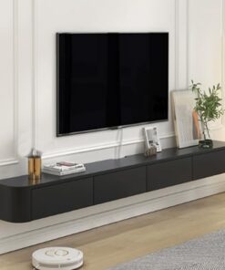 Générique Meuble TV Flottant Noir de Style Simple, Meuble de Rangement pour Salle multimédia avec Trous pour câbles à l'arrière pour Salon et Chambre à Coucher (140 x 20 x 24 cm)