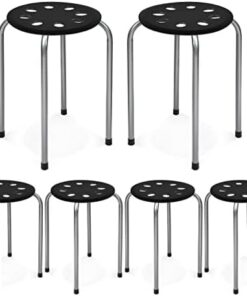 Generisch Lot de 6 tabourets de Salle à Manger empilables en métal pour la Maison, Le Bureau, la Salle de Classe, Hauteur d'assise : 44,5 cm (Noir + Gris)