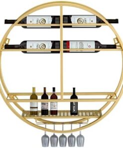 Étagère à vin Ronde Murale Flottante pour Bar, présentoir pour Bouteilles d'alcool, Support Mural avec Verres à vin Suspendus pour Bouteilles d'alcool, Support de Bar, étagère Murale de cuis