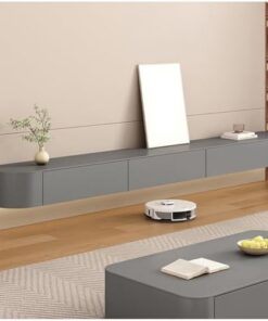 Générique Meuble TV Mural en Bois, Console TV Blanche avec tiroirs, étagère TV Flottante pour Salon, Table TV Centrale de Divertissement avec Rangement (Gris, 200 cm)