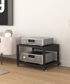 AV ShelfMovable Armoire à composants audio vidéo à 2 niveaux pour salon, salle de jeux et d'enregistrement, meuble TV d'angle avec supports HiFi et supports multimédias, 50 x 40 x 35 cm