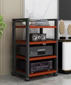 Étagères de rangement multimédia, meuble de support multimédia audio vidéo à 4/5/6 niveaux avec étagère en bois réglable en hauteur et roulettes mobiles, rangement pour composant stéréo de d