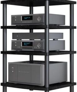 Meuble multimédia à 4 Niveaux pour Composants Audio/vidéo, Support TV de Jeu et Support stéréo, Tour Audio d'angle avec étagères en Bois pour Le Rangement à la Maison/au Bureau/au cinéma (A,