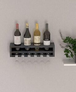Homemania Porte-Bouteilles Poseidon - Cave à Vin, Porte-Verre - pour la Cuisine, le Salon - Anthracite en Bois, 48 X 13,8 X 12cm