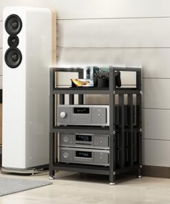 Support d'angle réglable pour Enceintes AV - Support Phono en Bois, Meuble TV et Autres Supports d'équipement, créant Un Centre de Divertissement Peu encombrant.