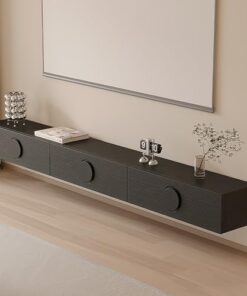 Meuble TV flottant, meuble TV mural 160/200 cm avec porte, console de divertissement multimédia avec trou pour câble, console multimédia TV, support TV flottant en bois massif, adapté au sal