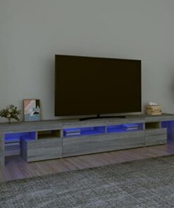 Meuble TV avec lumières LED, TV mobile, meuble TV moderne, console multimédia avec construction en bois d'ingénierie, avec tiroir de rangement et étagères pour salon, gris Sonoma 260x36,5x40