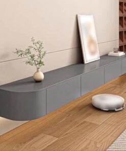 Meuble TV Flottant avec Porte - Centre de Divertissement Mural Moderne pour Salon, Meuble TV Peu encombrant avec Rangement (Gris, 160 cm)