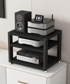 Support multimédia Noir à 3 Niveaux pour la Maison/Le Bureau/Le cinéma Armoire de Composants Audio Ouverte avec stéréo Multifonction et Rangement multimédia (45 cm/17,7" de Large)