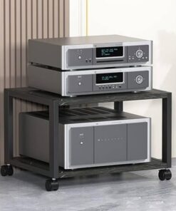 Meuble de Rangement HiFi pour Salon et Petits espaces, 2, 3, 4 ou 5 Niveaux, Lecteur DVD, Meuble de Rangement multimédia AV sur roulettes, Composants de Centre de Divertissement (Noir, 2 niv