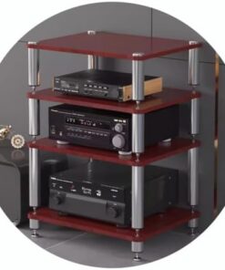 Étagère AV à 4 niveaux HiFi Rack AV avec support pour tourne-disque et pieds absorbant les chocs Armoire pour système de divertissement à domicile Couleur : rouge Dimensions : 60 x 48 x 80 cm