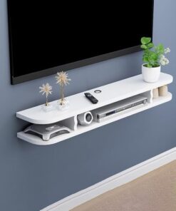 Meuble TV flottant, meuble TV mural avec rangement, étagère flottante pour sous-TV, meuble étagère console multimédia, console TV en bois, pour salon, chambre (couleur bois, 100 x 22 x 15 cm