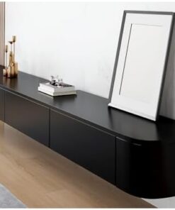 Générique Meuble TV Flottant Blanc, Meuble TV Mural, étagères TV Noires avec tiroirs de Rangement et Porte, Console multimédia de Divertissement Moderne, Plateau TV en Bois pour Salon (Noir, 140 x 30