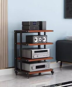 Meuble Audio, Meuble Audio/vidéo, Meuble multimédia avec roulettes de Frein, Rack stéréo 4/5/6 Niveaux, Tour Audio d'angle, Design Ouvert pour Composants Audio/vidéo