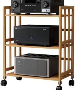 Support Audio Moderne en Bambou avec étagères réglables et étagère pour Composants Mobiles Support multimédia AV élégant pour Meuble stéréo et téléviseur