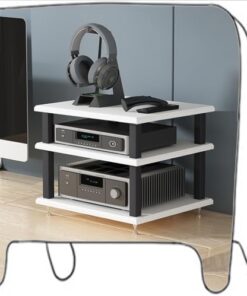 Meuble de Rangement Audio-vidéo 2, 3 ou 4 Niveaux, Meuble HiFi Mobile, Support pour Lecteur CD, Tour Audio, étagères en Bois, Centre multimédia d'angle (Blanc, 3 niveaux/40 x 35 x 25 cm)