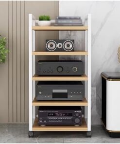 Meuble de Rangement et de Support stéréo pour Home cinéma/Salon, Support multimédia Audio-vidéo sur Pied à 3/4/5 Niveaux sur roulettes, étagère en Bois réglable en Hauteur (Couleur : Blanc-#