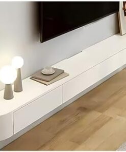 Meuble TV flottant blanc, avec tiroirs de rangement, console multimédia murale, centre de divertissement moderne avec dossier creux, long meuble TV, table étagère TV, pour salon, chambre (bl