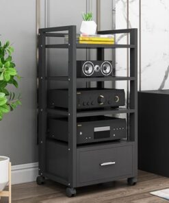 Meuble de rangement audio et vidéo noir avec étagères réglables, meuble de rangement mobile sous TV avec rangement, meuble de rangement vertical de grande capacité pour salon (couleur : noir