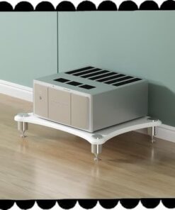 Étagère HiFi à 1, 2, 3 ou 4 Niveaux, Support pour Tourne-Disque, Console multimédia, Meuble Audio-vidéo sur Pied, Meuble pour Composants stéréo (Blanc, 1 Niveau - 10 cm de Haut)