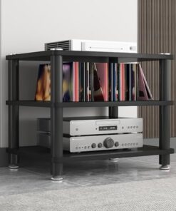 Support pour Tourne-Disque HiFi 4 Niveaux, 3 Niveaux, 2 Niveaux, Meuble stéréo d'angle pour Bureau/Salon/Salon de thé, étagère de Rangement Audio/vidéo avec Patins antidérapants (Noir, 3 niv