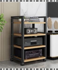 Meuble de Rangement multimédia en Bois à 4 Niveaux, Support multimédia AV d'angle, Support stéréo Mobile avec étagères réglables, Support de Lecteur CD Audio pour Bureau à Domicile (Naturel