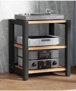 Support de Tour Audio HiFi avec étagères réglables, Meuble de Rangement AV en Bois, étagère d'angle, vitrine pour Lecteur CD/DVD, adapté au Home cinéma (Rotatif, 3 Niveaux).