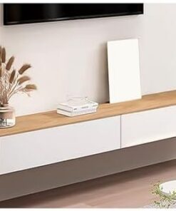 Meuble TV en bois, console TV blanche avec tiroirs, étagère TV flottante pour salon, table TV centrale de divertissement avec rangement, support TV mural long, 3 longueurs disponibles (coule