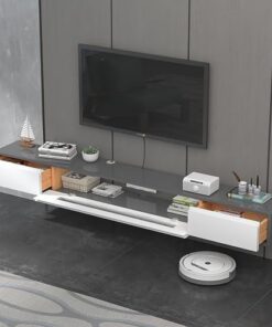 Générique Meuble TV Flottant, Meuble TV Mural en Bois, Meuble de Rangement pour Console multimédia sous Le téléviseur, avec Trous pour câbles, pour la Maison et Le Bureau (Gris, 140 cm)