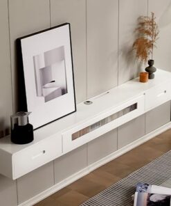 Support TV Mural, Meuble TV Flottant en Bois Massif pour téléviseurs de 42 à 70 Pouces, Support de Rangement pour équipement de Divertissement de Jeux multimédia pour la Maison et Le Bureau