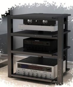 Meuble multimédia AV 2/3/4 Niveaux, étagère Audio-vidéo, Meuble de Rangement multimédia, Rack stéréo Moderne, Tour Audio pour équipement Audio HiFi (Noir, 4 Niveaux)