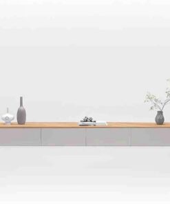 Meuble TV Flottant à Fixation Murale Étagère Console de Divertissement avec Tiroir Console Multimédia en Bois avec Porte Pliante Meuble de Rangement sous TV pour Salon Chambre à Coucher.