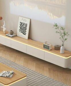 Meuble TV mural avec tiroir, meuble TV flottant, centre de divertissement flottant moderne avec éclairage ambiant, console multimédia de divertissement moderne avec trous pour câbles, pour s
