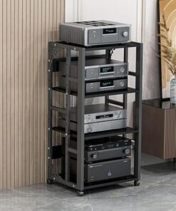 Support multimédia AV, lecteur DVD/armoire de console de jeu sur pied durable, support de composants d'unité stéréo avec roulettes, étagère audio-vidéo pour salon/maison/chambre/cuisine (noi