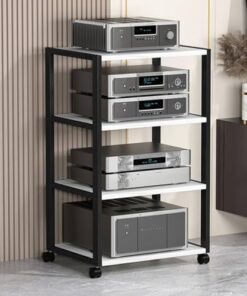 Meuble de Rangement HiFi pour Salon et Petits espaces, Meuble de Rangement multimédia AV pour Lecteur DVD sur roulettes, Composants pour Centre de Divertissement