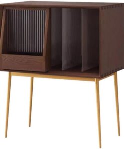Stockage de CD Meuble de rangement léger et luxueux for disques vinyles, canapé/buffet avec pieds en métal porte coulissante Enregistrer