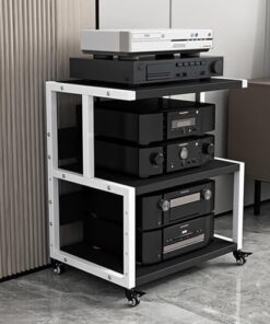 Support multimédia audio-vidéo avec roulettes, armoire AV en métal sur pied à 3, 4 et 5 niveaux avec étagère réglable en bois pour cinéma maison de salon, support de composants stéréo de div