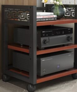 Meuble Stéréo Appareils DAC Audio Rack Multifonctionnel Support AV Media Meuble HiFi Media Stand pour Composants Audio Vidéo Etagère(Teak,3 Tier)