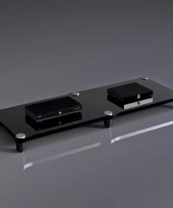 Support multimédia Audio-vidéo Noir – Tour de Support Audio pour Composants stéréo de Divertissement – Console de Tourne-Disque Robuste avec Coussinets Anti-Vibrations (1 Couche-H 10 cm/3,9