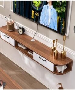 Générique Meuble TV avec Deux Portes rabattables, étagère Flottante de Salon pour sous la télévision, Gestion des câbles TV Murale, Petit Meuble TV d'appartement (Couleur : Marron, Taille : 120 cm)