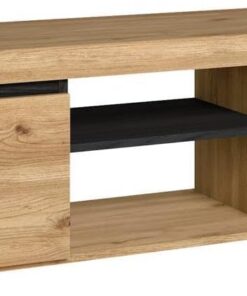 Skraut Home | Meuble TV Modèle Naturale | Couleur Chêne/Noir | Salon-séjour | Support Télévision avec étagères et placards de Rangement | 140 x 40 x 41 cm(Naturale 140)