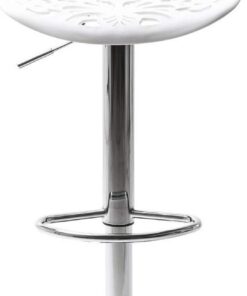 Kare Design Tabouret de Bar Ornement, Blanc, Pied Acier, Chaise Pivotant, Pivotant à 360°, Hauteur Réglable, Deco Intérieur, Décoration Salon, Cuisine, 85x45x50cm (H/L/P)