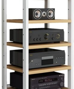 Support multimédia AV réglable à 5 niveaux, support audio mobile, tour de rangement DVD, étagère audio-vidéo, armoire de rangement multimédia pour la maison et le bureau