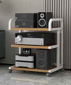 Support multimédia AV avec support audio à roulettes, armoire de rangement multimédia à 3/4/5 niveaux, étagère de centre de divertissement, armoire stéréo moderne, armoire audio tour pour sa