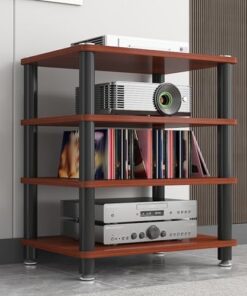 Support pour Tourne-Disque HiFi 4 Niveaux, 3 Niveaux, 2 Niveaux, Meuble d'angle pour Bureau, Salon, Salon de thé, étagère de Rangement Audio et vidéo avec Patins antidérapants (Marron, 4 niv