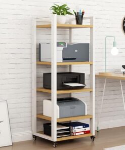 Étagère AV Hifi - Armoire Hi-Fi - Armoire à roulettes - 4, 5, 6, 7 niveaux - Robuste - Étagère de rangement pour DVD, HiFi - Pour la maison, noir/blanc - Tour de rangement audio moderne - Blanc, 5