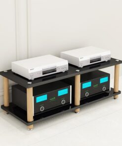 Support multimédia AV 2 3 Niveaux, étagère en Bois pour Composants Audio avec Pieds antidérapants - Amplificateur d'affichage, Tourne-Disque, récepteur stéréo, HiFi, Centre de Divertissement