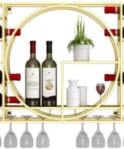 Étagère à vin Murale de Style Vintage avec étagère à Liqueur en métal Suspendue, Armoire multifonctionnelle pour Bar de Restaurant à Domicile - Aureate, 90" - Comprend Un Support pour Verre