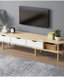 Meuble TV autoportant Centre de divertissement réglable Console multimédia flexible pour salon Bureau Meuble TV avec tiroir et étagères de rangement ouvertes Support multimédia Console multi